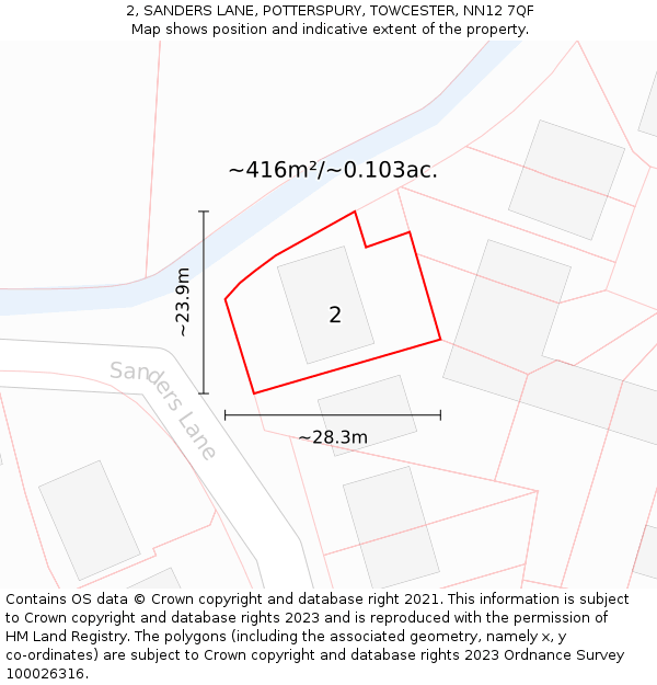 2, SANDERS LANE, POTTERSPURY, TOWCESTER, NN12 7QF: Plot and title map