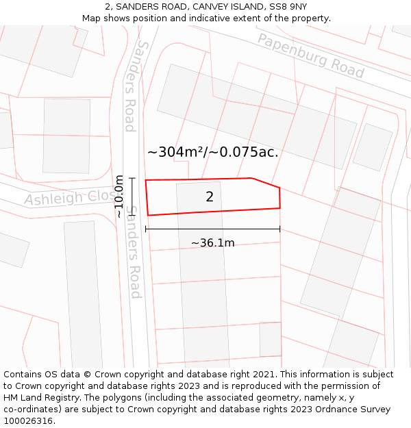 2, SANDERS ROAD, CANVEY ISLAND, SS8 9NY: Plot and title map