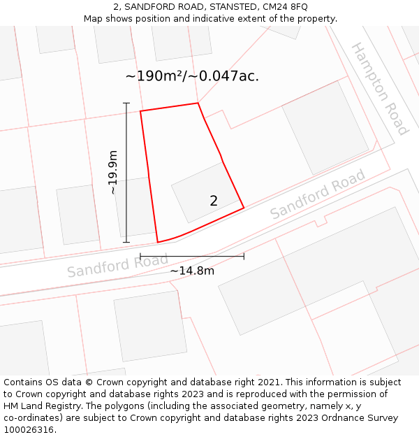 2, SANDFORD ROAD, STANSTED, CM24 8FQ: Plot and title map