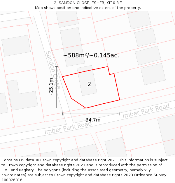 2, SANDON CLOSE, ESHER, KT10 8JE: Plot and title map