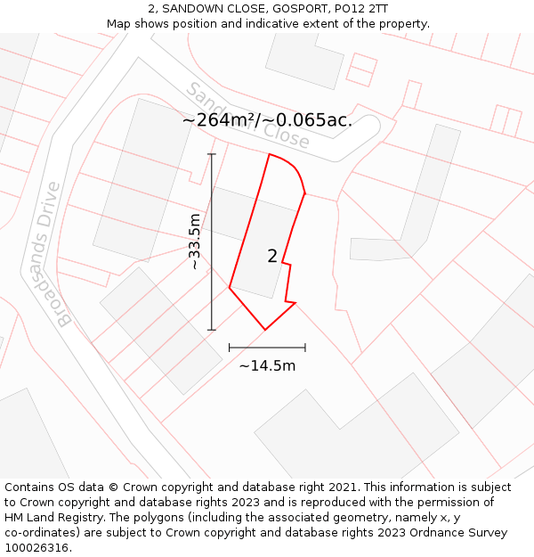 2, SANDOWN CLOSE, GOSPORT, PO12 2TT: Plot and title map