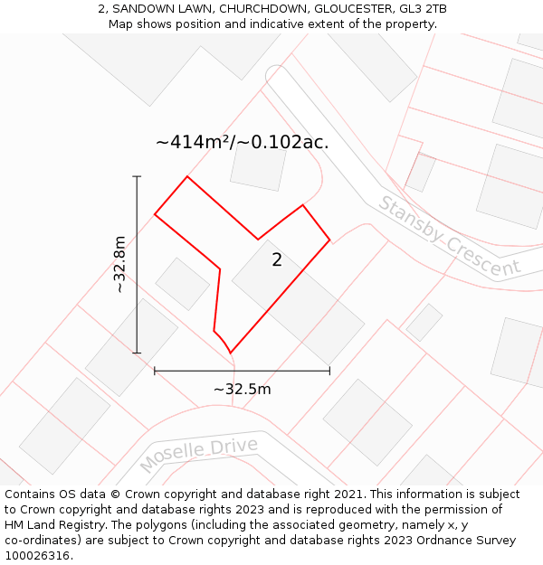 2, SANDOWN LAWN, CHURCHDOWN, GLOUCESTER, GL3 2TB: Plot and title map