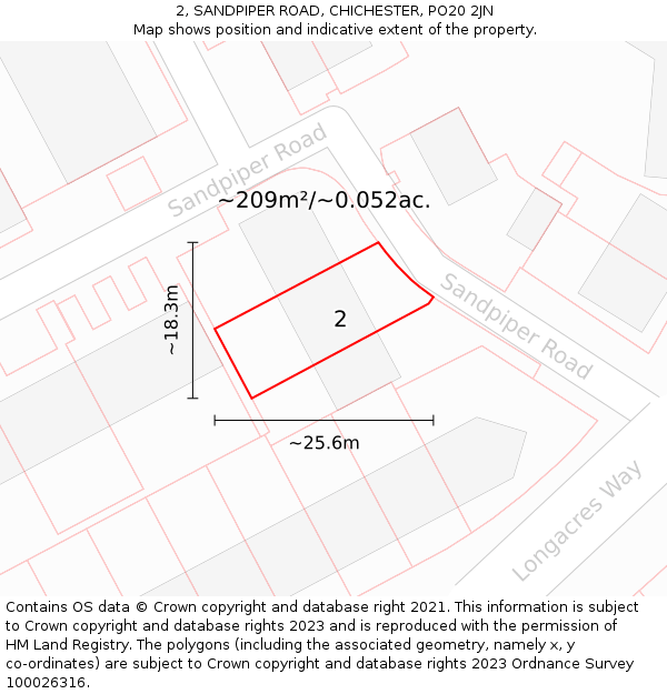 2, SANDPIPER ROAD, CHICHESTER, PO20 2JN: Plot and title map