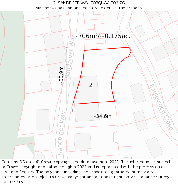 2, SANDPIPER WAY, TORQUAY, TQ2 7GJ: Plot and title map