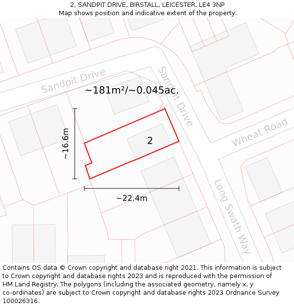 2, SANDPIT DRIVE, BIRSTALL, LEICESTER, LE4 3NP: Plot and title map