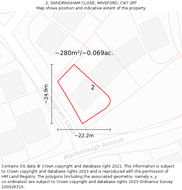 2, SANDRINGHAM CLOSE, WINSFORD, CW7 2RT: Plot and title map