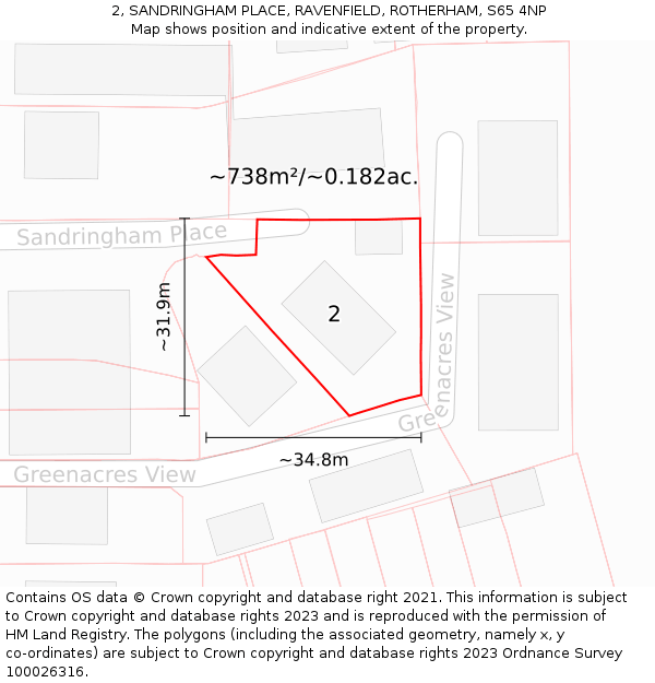 2, SANDRINGHAM PLACE, RAVENFIELD, ROTHERHAM, S65 4NP: Plot and title map