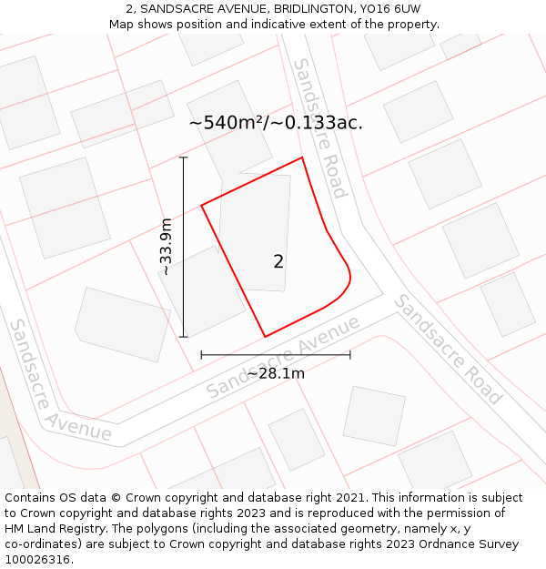 2, SANDSACRE AVENUE, BRIDLINGTON, YO16 6UW: Plot and title map