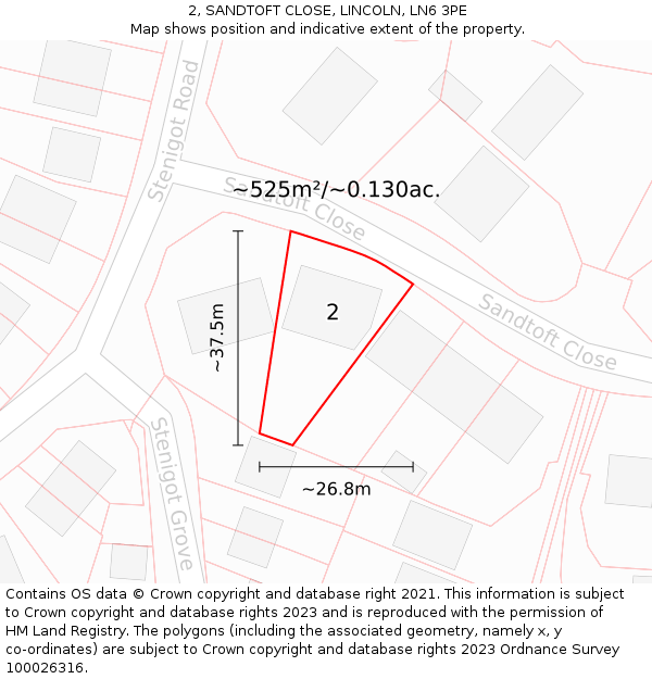 2, SANDTOFT CLOSE, LINCOLN, LN6 3PE: Plot and title map