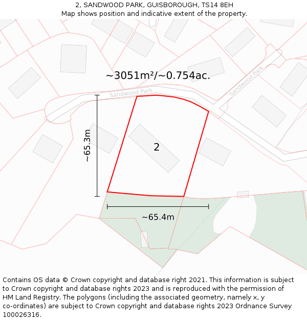 2, SANDWOOD PARK, GUISBOROUGH, TS14 8EH: Plot and title map