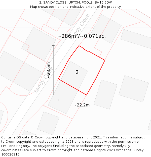 2, SANDY CLOSE, UPTON, POOLE, BH16 5DW: Plot and title map