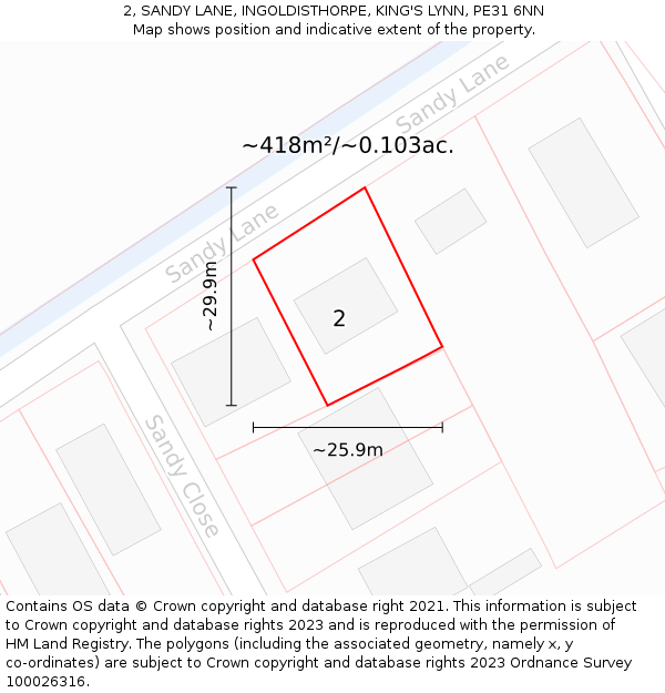 2, SANDY LANE, INGOLDISTHORPE, KING'S LYNN, PE31 6NN: Plot and title map