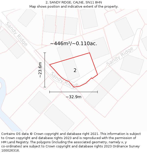 2, SANDY RIDGE, CALNE, SN11 8HN: Plot and title map