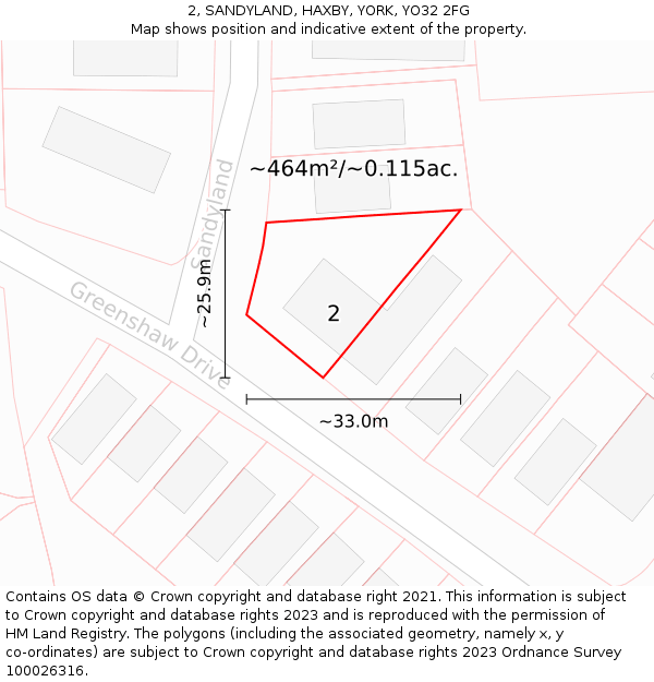 2, SANDYLAND, HAXBY, YORK, YO32 2FG: Plot and title map