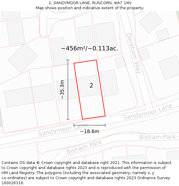 2, SANDYMOOR LANE, RUNCORN, WA7 1XN: Plot and title map