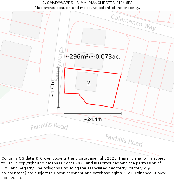 2, SANDYWARPS, IRLAM, MANCHESTER, M44 6RF: Plot and title map