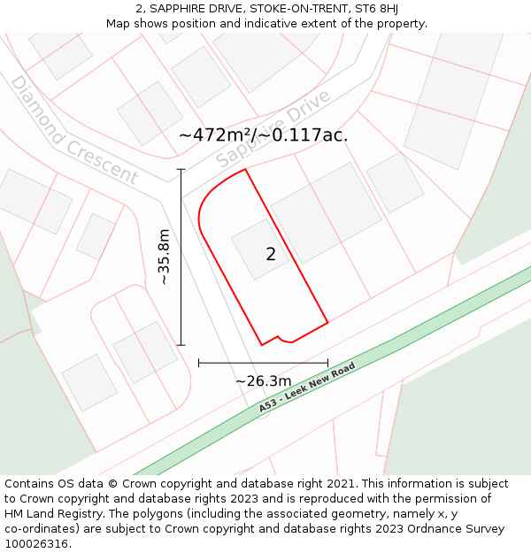 2, SAPPHIRE DRIVE, STOKE-ON-TRENT, ST6 8HJ: Plot and title map