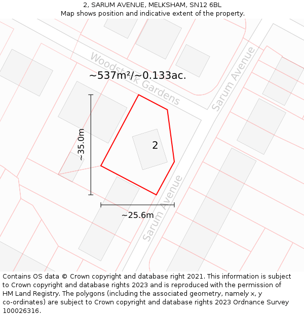 2, SARUM AVENUE, MELKSHAM, SN12 6BL: Plot and title map