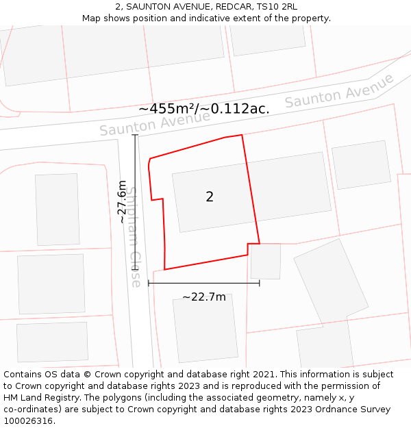 2, SAUNTON AVENUE, REDCAR, TS10 2RL: Plot and title map