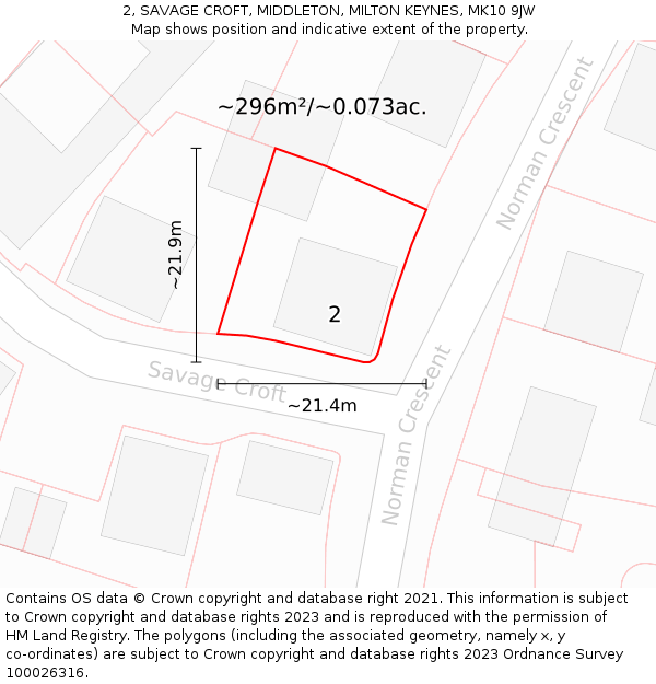 2, SAVAGE CROFT, MIDDLETON, MILTON KEYNES, MK10 9JW: Plot and title map