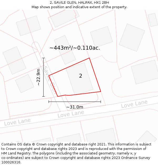 2, SAVILE GLEN, HALIFAX, HX1 2BH: Plot and title map