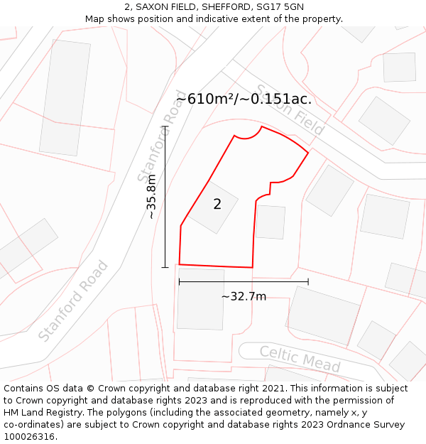 2, SAXON FIELD, SHEFFORD, SG17 5GN: Plot and title map