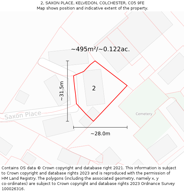 2, SAXON PLACE, KELVEDON, COLCHESTER, CO5 9FE: Plot and title map