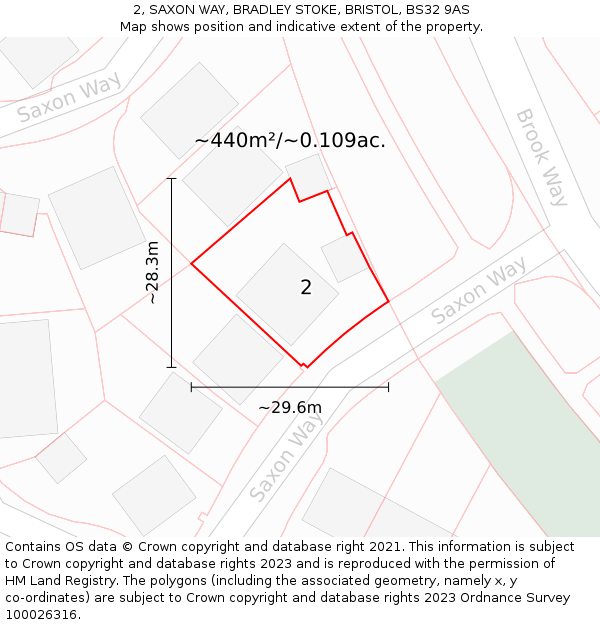 2, SAXON WAY, BRADLEY STOKE, BRISTOL, BS32 9AS: Plot and title map