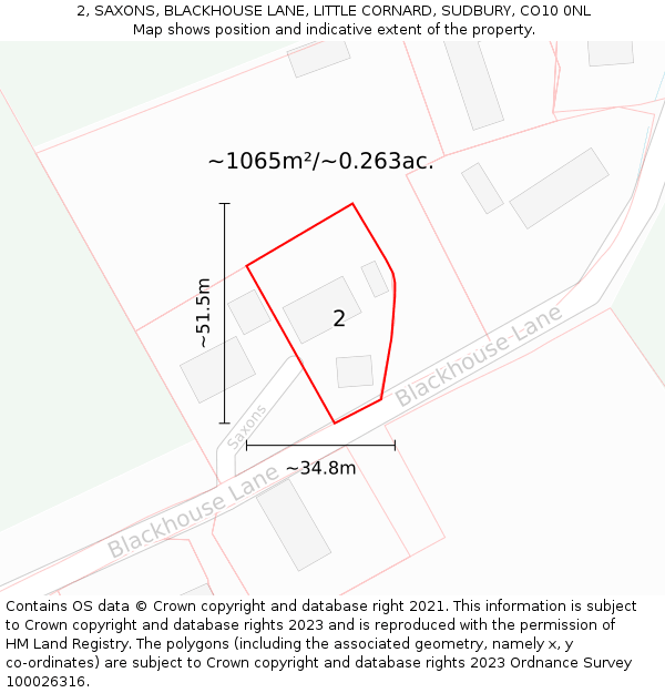 2, SAXONS, BLACKHOUSE LANE, LITTLE CORNARD, SUDBURY, CO10 0NL: Plot and title map