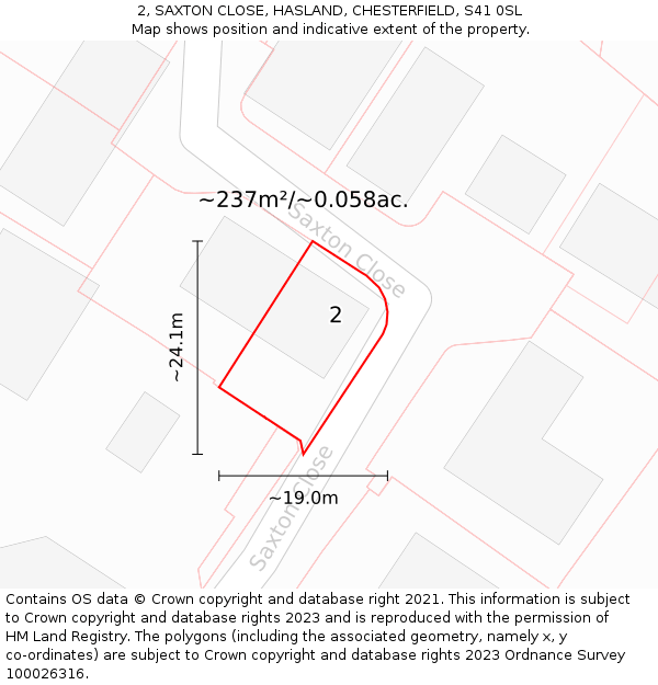 2, SAXTON CLOSE, HASLAND, CHESTERFIELD, S41 0SL: Plot and title map