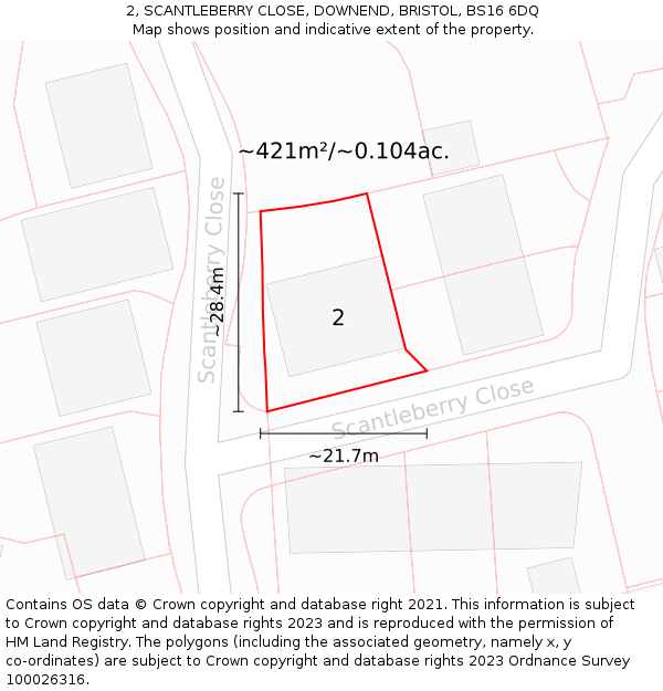2, SCANTLEBERRY CLOSE, DOWNEND, BRISTOL, BS16 6DQ: Plot and title map