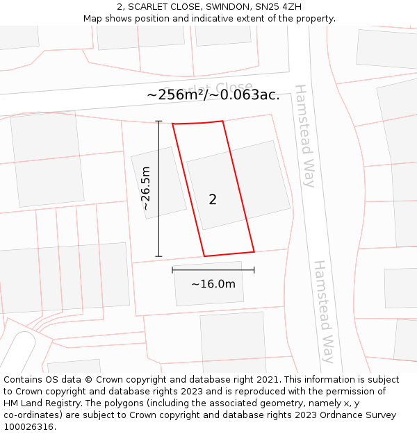 2, SCARLET CLOSE, SWINDON, SN25 4ZH: Plot and title map