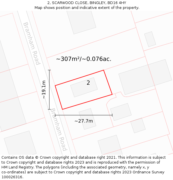 2, SCARWOOD CLOSE, BINGLEY, BD16 4HY: Plot and title map