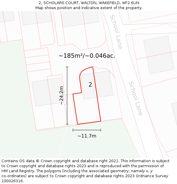 2, SCHOLARS COURT, WALTON, WAKEFIELD, WF2 6UN: Plot and title map