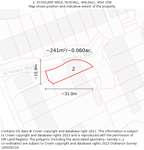 2, SCHOLARS WALK, RUSHALL, WALSALL, WS4 1SW: Plot and title map