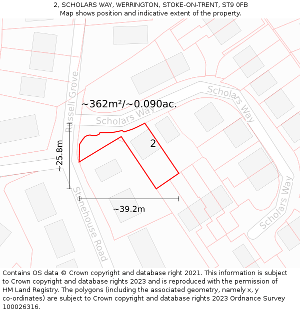 2, SCHOLARS WAY, WERRINGTON, STOKE-ON-TRENT, ST9 0FB: Plot and title map