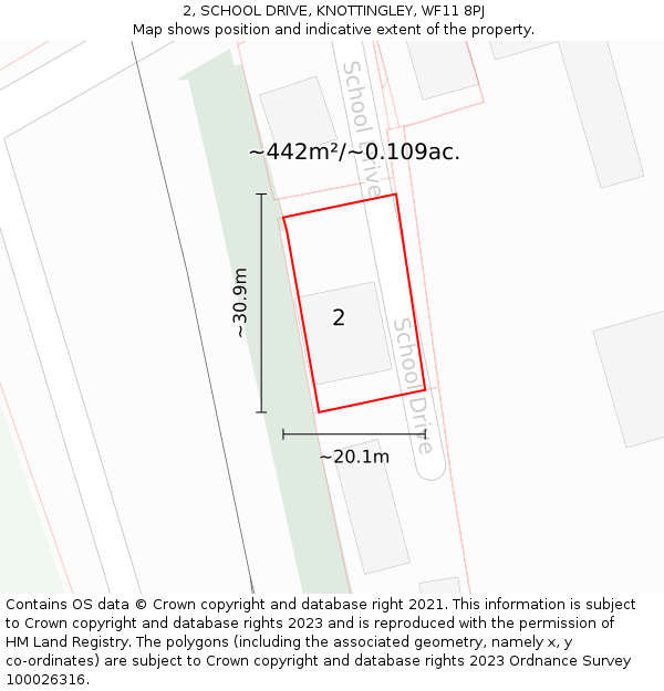 2, SCHOOL DRIVE, KNOTTINGLEY, WF11 8PJ: Plot and title map