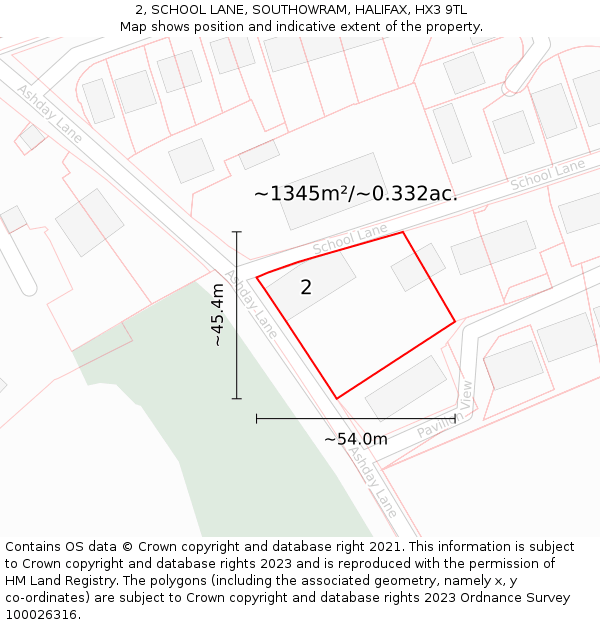 2, SCHOOL LANE, SOUTHOWRAM, HALIFAX, HX3 9TL: Plot and title map