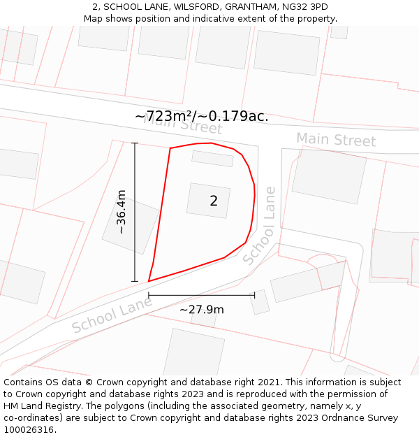 2, SCHOOL LANE, WILSFORD, GRANTHAM, NG32 3PD: Plot and title map