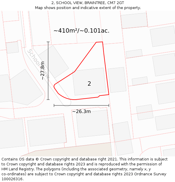 2, SCHOOL VIEW, BRAINTREE, CM7 2GT: Plot and title map