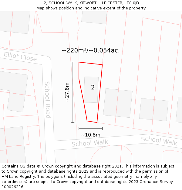 2, SCHOOL WALK, KIBWORTH, LEICESTER, LE8 0JB: Plot and title map