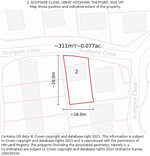 2, SCOTGATE CLOSE, GREAT HOCKHAM, THETFORD, IP24 1PF: Plot and title map