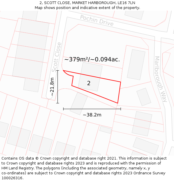 2, SCOTT CLOSE, MARKET HARBOROUGH, LE16 7LN: Plot and title map