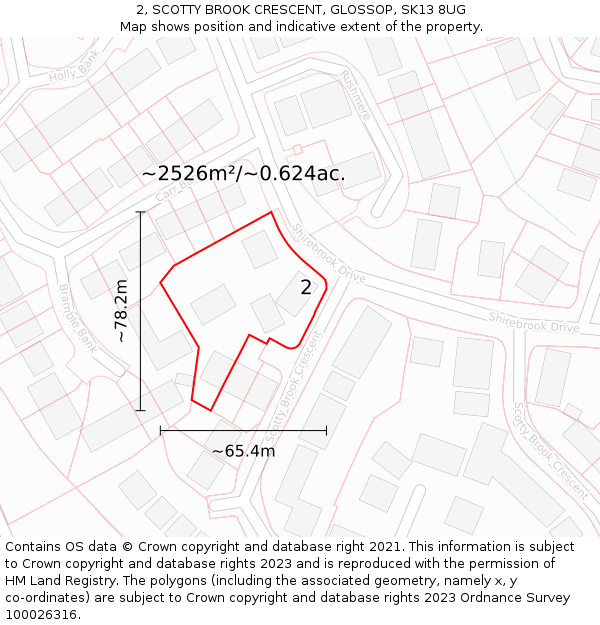 2, SCOTTY BROOK CRESCENT, GLOSSOP, SK13 8UG: Plot and title map