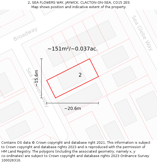 2, SEA FLOWERS WAY, JAYWICK, CLACTON-ON-SEA, CO15 2ES: Plot and title map