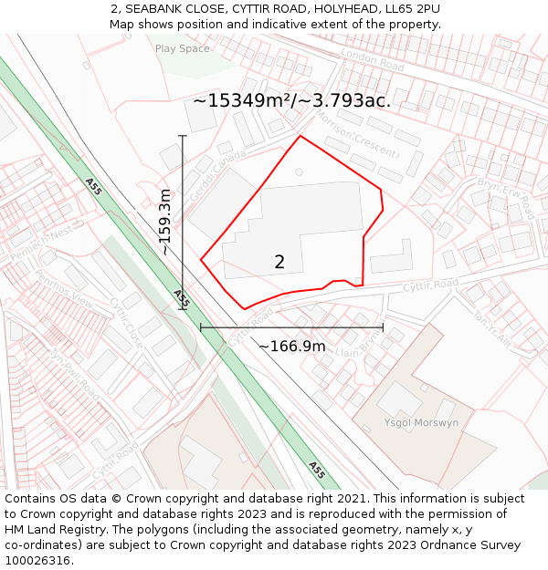 2, SEABANK CLOSE, CYTTIR ROAD, HOLYHEAD, LL65 2PU: Plot and title map