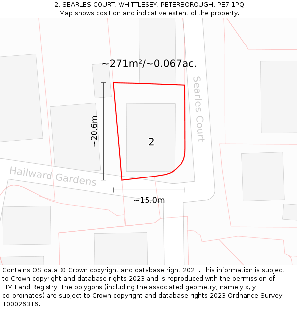 2, SEARLES COURT, WHITTLESEY, PETERBOROUGH, PE7 1PQ: Plot and title map