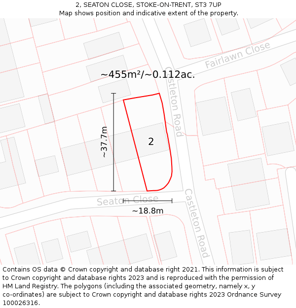 2, SEATON CLOSE, STOKE-ON-TRENT, ST3 7UP: Plot and title map