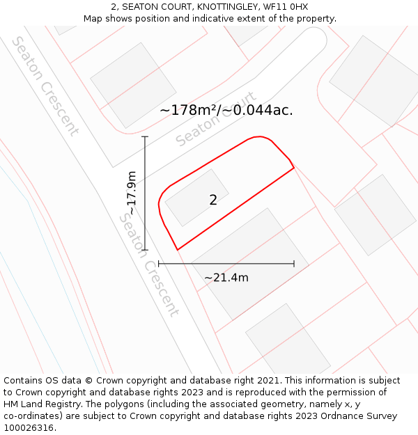 2, SEATON COURT, KNOTTINGLEY, WF11 0HX: Plot and title map