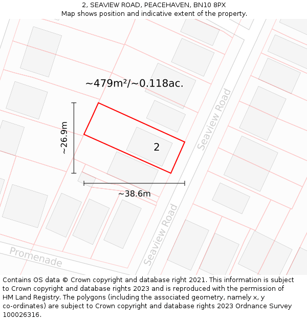 2, SEAVIEW ROAD, PEACEHAVEN, BN10 8PX: Plot and title map